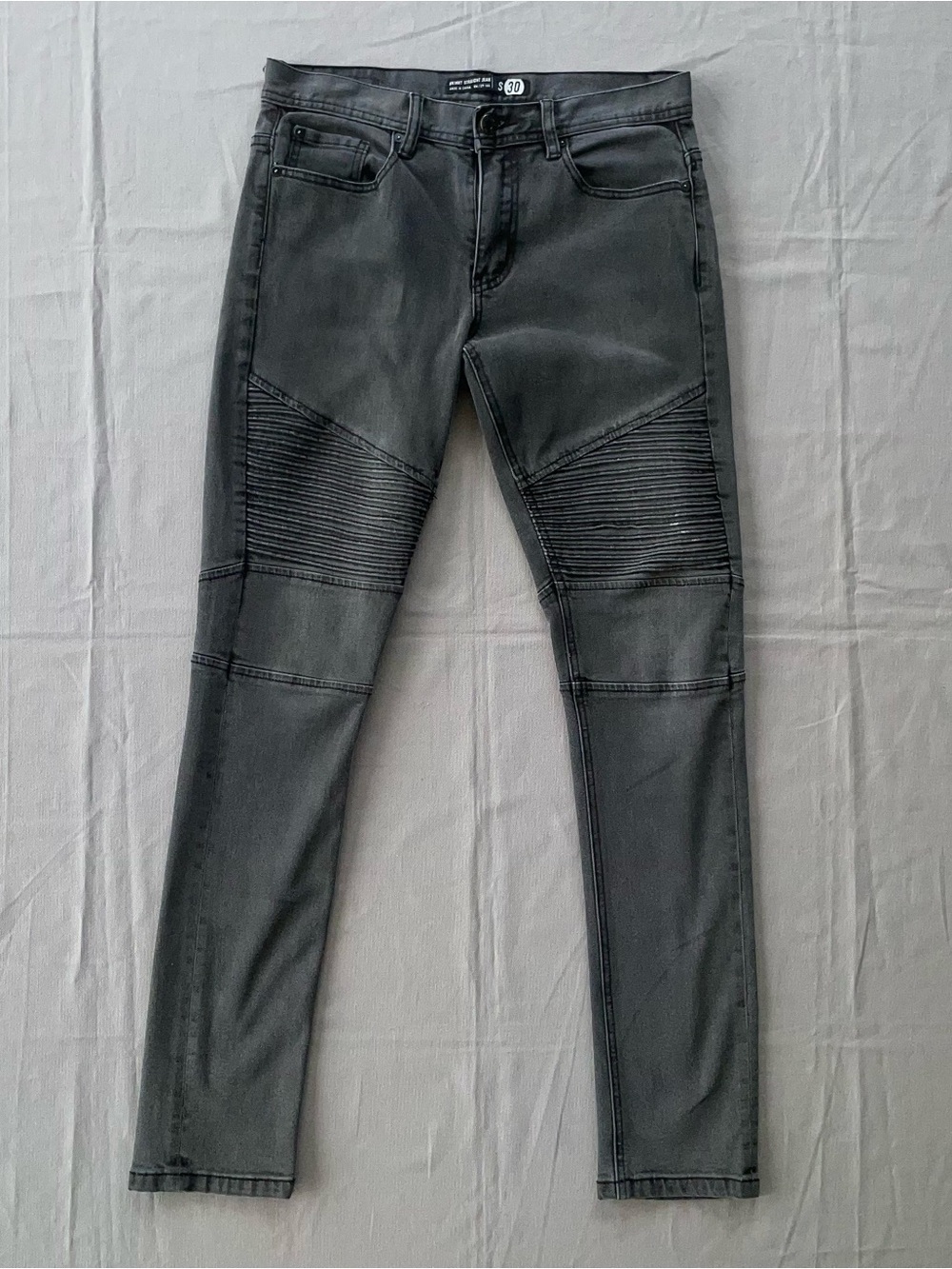 Cotton On 91 Denim Moto Stretch Biker Jeans, Size 30 Distressed Charcoal Slim